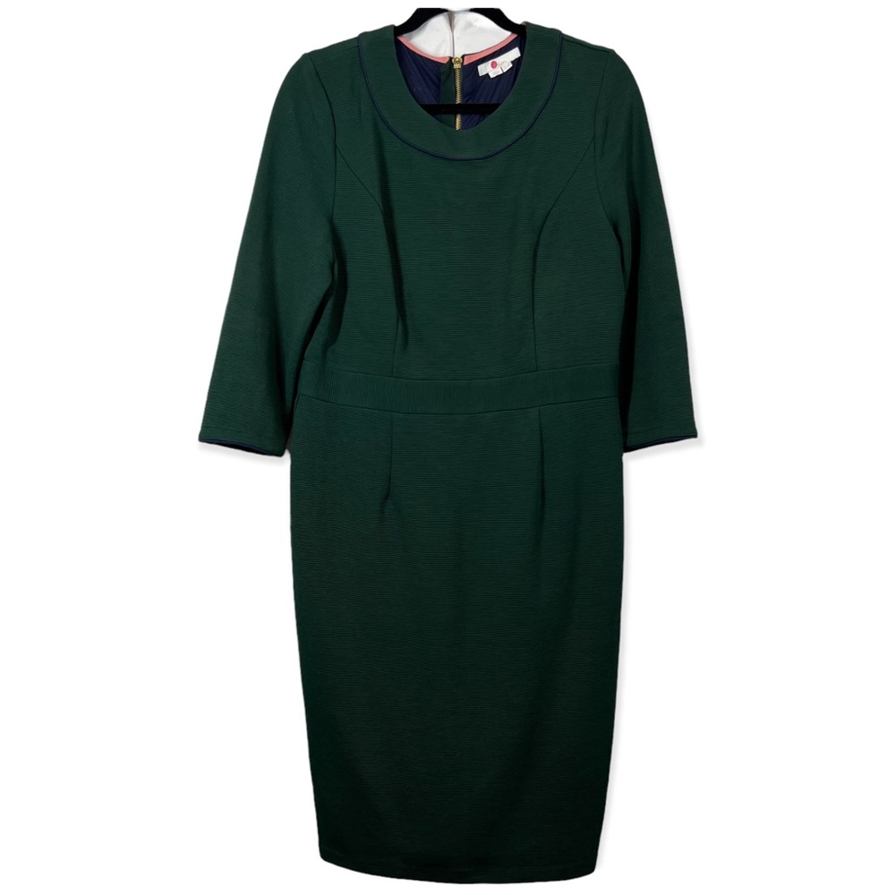 Boden ribbed knee length sheath dress forest green Mia ottoman